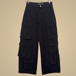 Refuge Black Multi Pocket Cargo Pants XS Wide Leg Techwear Cyber Goth Streetwear